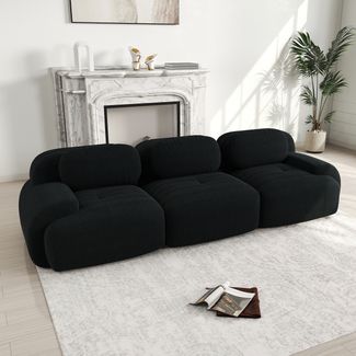 Ecksofa modular,H 75 x T 298 x B 103 cm, Cordstoff schwarz, montagefrei, rutschfeste Basis