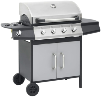 vidaXL Gasgrill, 4+1 Flammen, Stahl & Edelstahl Schwarz und Silbern, 121,5 x 55 x 107 cm