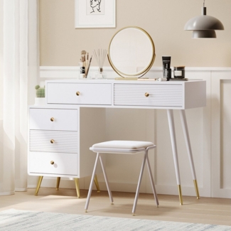 Flieks Schminktisch, Kosmetiktisch mit LED-Spiegel und Seitenschrank ohne Stuhl 100x40x78cm