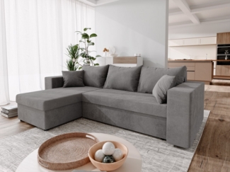 NEXT COLLECTION Ecksofa DOMINO, Kleine Ecksofa mit Schlaffunktion und zwei Bettkasten, Liegefläche 140x200 cm, Universelle Ecklösung, 2 Bettzeugcontainer, große Liegefläche 140x200 cm