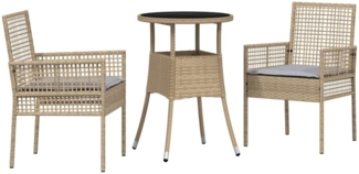 vidaXL Garten Essgruppe 3 pcs Beige Poly Rattan 3334947