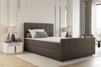 Boxspringbett Schlafzimmerbett MARKOS 140x220cm Stoff Soro Taupe inkl. Topper