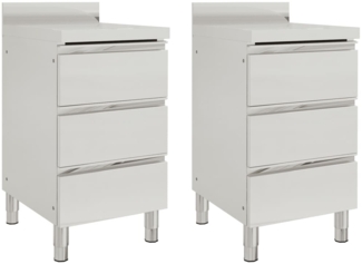 DELUKE® 2er Set Edelstahl Arbeitsschrank mit Aufkantung GERI, 3x Schubladen, Edelstahl Gastro-Arbeitstisch Arbeitsfläche Gastro-Küchenschrank