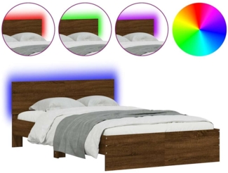 vidaXL Bettgestell mit Kopfteil LED-Beleuchtung Braun Eichen-Optik 3207643