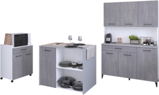 Mehrzweckschrank-Set >Malice 6< (3-teilig) Buffet + Insel + Beistellschrank, Beton Optik hell / weiß
