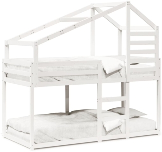 vidaXL Etagenbett mit Dach Weiß 90x190 cm Massivholz Kiefer 3281973
