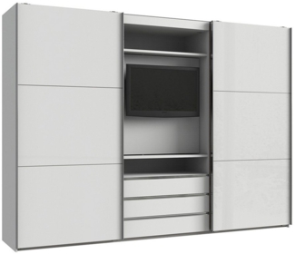 Lomadox Kleiderschrank MIDLAND-43 in weiß Schwebetüren mit Glasfronten TV Halterung 300x216x65 cm