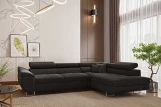 Ecksofa Schlafsofa Sofa CARMELO in Stoff Nova Grafit Ottomane Rechts