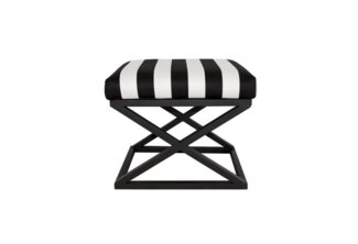 Atelier Del Sofa Stylish Pouffe with Metal Frame, 50 x 42 x 40 cm | 100% Polyester Babyface Fabric, Grey with Black & White Accents | Perfect for Modern Living Spaces