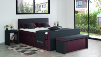 Meisterbetten Boxspringbett Amos 120x220 in W-Corall in W-Black, Matratzenbezug Nano, Ergoflex-Topper, mit Fussteil