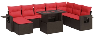 vidaXL 9-tlg. Garten-Sofagarnitur mit Kissen Braun Poly Rattan Akazie 3326535