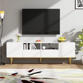 Refined Living Lowboard Moderner TV-Schrank Wohnzimmer TV-Schrank TV-Möbel Fernsehtisch (2 Türen, mit 2 Fächern, 2 Schubladen, mit goldenen Füßen und goldenem Rand, Multifunktion), Moderne goldene Akzente, Hochwertige Materialien, GroBer Stauraum