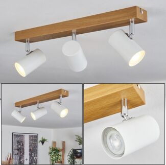 hofstein Deckenleuchte Deckenlampe aus Metall in Holzoptik/Weiß/Chromfarben, ohne Leuchtmittel, Deckenleuchte im modernen Design mit verstellbaren Schirmen, 3 x GU10