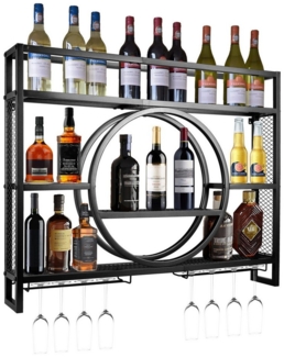 XERSEK Weinregal Wandmontage Metal Glasregal 120 x 80 x 15 cm Weinhalter mit Regalen Schwarz, Eisen Display Stand, Max. 50KG, 30 Flaschen Wein