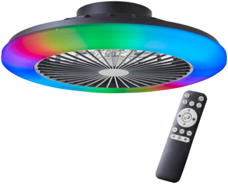 Brilliant LED Deckenleuchte mit Ventilator, 49 cm Ø – RGB Frontlicht & CCT Zentralbeleuchtung, inkl. Fernbedienung, dimmbar & Farbwechsel, schwarz