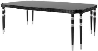 Casa Padrino Luxus Art Deco Esstisch Schwarz / Silber 220 x 115 x H. 76 cm - Edler Esszimmertisch mit 8 Tischbeinen - Art Deco Esszimmer Möbel