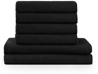 Blumtal Premium 6-TLG. Frottier Handtücher Set mit Aufhängschlaufen - 100% Baumwolle Oeko-TEX Zertifiziert, Weich, Saugstark - 2X Badetuch (70x140 cm), 4X Handtuch (50x100 cm), Schwarz