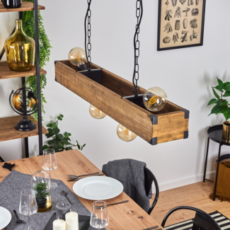 hofstein Pendelleuchte »Spezia« Hängelampe aus Metall/Holz in Schwarz/Natur, ohne Leuchtmittel, mit Holzstab, Ketten-Gliedern u. verstellbaren Leuchtenschirmen, E27