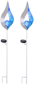 2er Set LED Solar-Steckleuchte, silber-blau, Flammen-Optik, H 90 cm