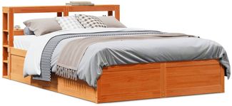 vidaXL Massivholzbett mit Kopfteil Wachsbraun 150x200 cm Kiefer 3306341