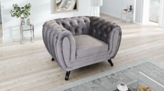Edler Chesterfield Sessel 1 Sitzer Velours grau Couch Polstersofa Wohnlandschaft