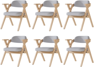 Merax 6 klappbare Esszimmerstühle, 6er-Set, Polsterstühle aus Massivholz, bequem und atmungsaktiv, faltbar und verstaubar, Leinen, grau