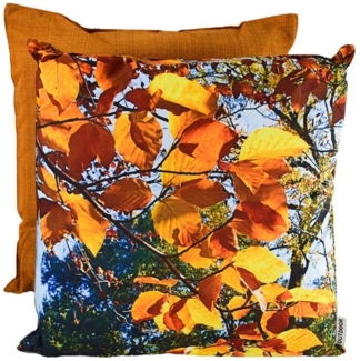 Outdoor Kissen Herbst 45x45x12cm wetterbeständig mit herbstlichen Motiven Blätter-groß