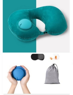 XDeer Nackenstützkissen Nackenkissen Reisekissen,Aufblasbares Nackenkissen,Ultraleicht, und komprimierbar Nackenkissen mit Ohrstöpseln,Augenmaske