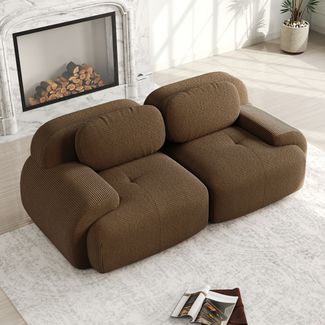 Ecksofa modular — Sitzfläche variabel, Premium-Cordstoff, Braun, montagefrei (2 Pakete),208*103*75 cm