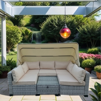 HTI-Living Garten-Essgruppe Loungemöbel Grau/Beige 6-teiliges Set, (Set, 6-tlg, 2 Eckteile, 3 Sessel, 1 Tisch, mit Sitzkissen), Outdoor Sofa Gartenlounge Gartensofa