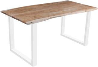 Esstisch Baumkante massiv Akazie eichefarben 180 x 90 cm weiß DEREK 137041841