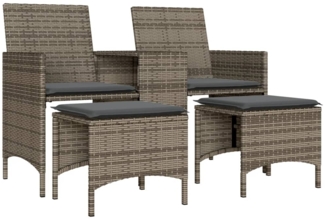 vidaXL Gartensofa 2-Sitzer mit Tisch und Hockern Grau Poly Rattan 4003892