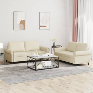 vidaXL 2-tlg. Sofagarnitur mit Kissen Creme Kunstleder 3202151