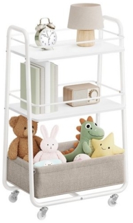VASAGLE LILEA Kollektion - Rollwagen mit Korb aus Stoff, 3 Ebenen, Servierwagen mit Rollen, Ablagen, Küchenwagen, für Wohnzimmer, Schlafzimmer, Küche, wolkenweiß-kamelbraun