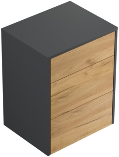 Design Nachttisch Lux M 50cm hängend, 3 Pushauszüge Grafit Eiche : Grafit / Eiche Gold