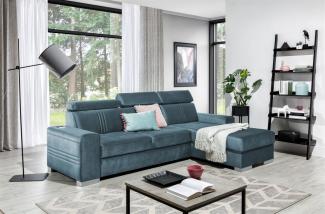 Ecksofa Schlafsofa NOLAN XS inkl. USB Stoff Monolith Petrolblau Ottomane Rechts