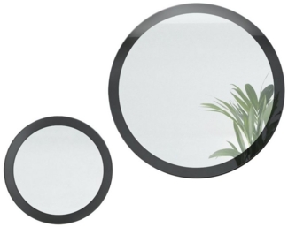 Spiegel Globe Set 50 und 80 cm, 2 dekorative runde Wandspiegel für Flur und Wohnzimmer mit MDF-Rahmen in Schwarz Hochglanz