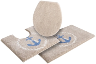 Grund Badematte Port Louis, Höhe 20 mm, rutschhemmend beschichtet, fußbodenheizungsgeeignet, Kunstfaser, rechteckig, 3-tlg. Stand-WC Set, Design mit Anker, maritim, Made in Europe