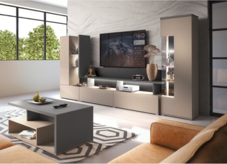 Lomadox Wohnzimmer-Set SELCE-83, (Mega-Spar-Set, 3-St, 3-tlg), in beige mit anthrazit, grifflos, 3-teilig, inkl. Beleuchtung