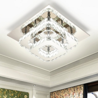 LETGOSPT Deckenleuchte Kristall LED Deckenleuchte Kristalllampe K9 Edelstahl 36W Deckenlampen, LED fest integriert, Kaltweiß, Warmweiß, Moderne Unterputzleuchte,Quadratische Glanz Deckenleuchte,30x30x12cm