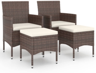 vidaXL 4-tlg. Gartenstuhl und Hocker Set Poly Rattan Braun 310613