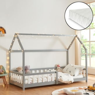 Hausbett Hesel mit Matratze und Rausfallschutz 90x200cm Grau [en. casa]