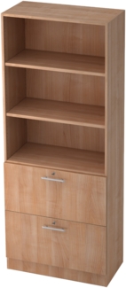 bümö office Aktenschrank mit Hängeregister-Schubladen abschließbar, Büroschrank Holz, 80cm breit in Nussbaum - Hängeregistratur für Hängeordner, Büro Schrank mit Relinggriffen, 7300-N-N-RE