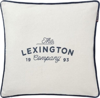 Lexington Kissenhülle LEXINGTON Kissenhülle Printed Logo Recycelt Cotton Weiß Blau (50x50)