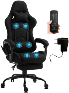 Delman Gaming Stuhl Racing Stuhl Bürostuhl Computerstuhl Massagefunktion mit 6 Vibirationspunkten Chefsessel atmungsaktive Stoff Fußstütze 0036 Schwarz