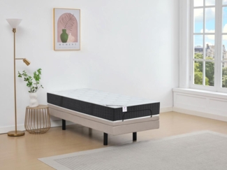 Dekoratives Bett mit elektrischer Relaxfunktion + Taschenfederkern- & Memory-Schaum-Matratze - 80 x 200 cm - Stoff - Beige - RIZALI von DREAMEA