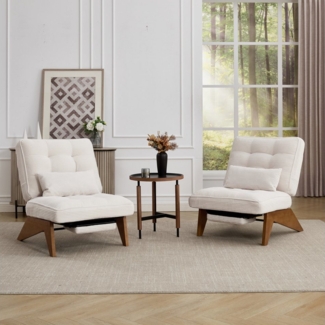 REDOM Loungesessel Verstellbarer Polsterstuhl (Relaxsessel mit Lendenkissen & Holzbeinen, atmungsaktives Kordpolster)