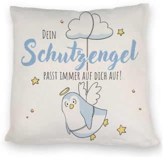 speecheese Dekokissen Schutzengel-Pinguin Kissen in blau mit Spruch passe immer auf dich auf
