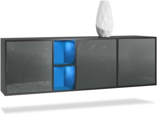 Vladon Kommode Cuba - Schwarz matt/Grau Hochglanz - Modernes Sideboard für Ihr Wohnbereich - (BxHxT) 182 x 53 x 35 cm