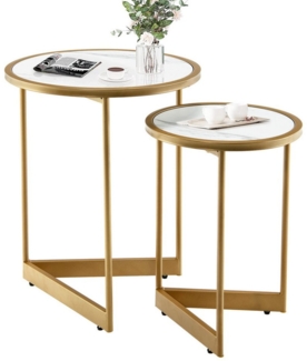 KOMFOTTEU Beistelltisch (2er Set), rund Sofatisch Couchtisch mit Marmoroptik